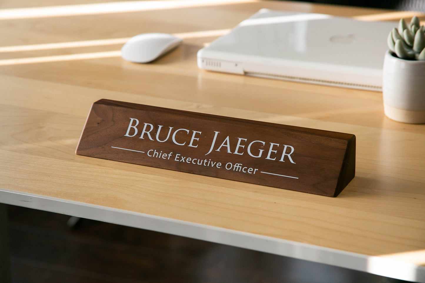 Wood Name Block (White Print 11.75") - Custom Long Desk Name Plate for CEO Executive Officer Real Estate Agent Gift Office Decor Job Plaque