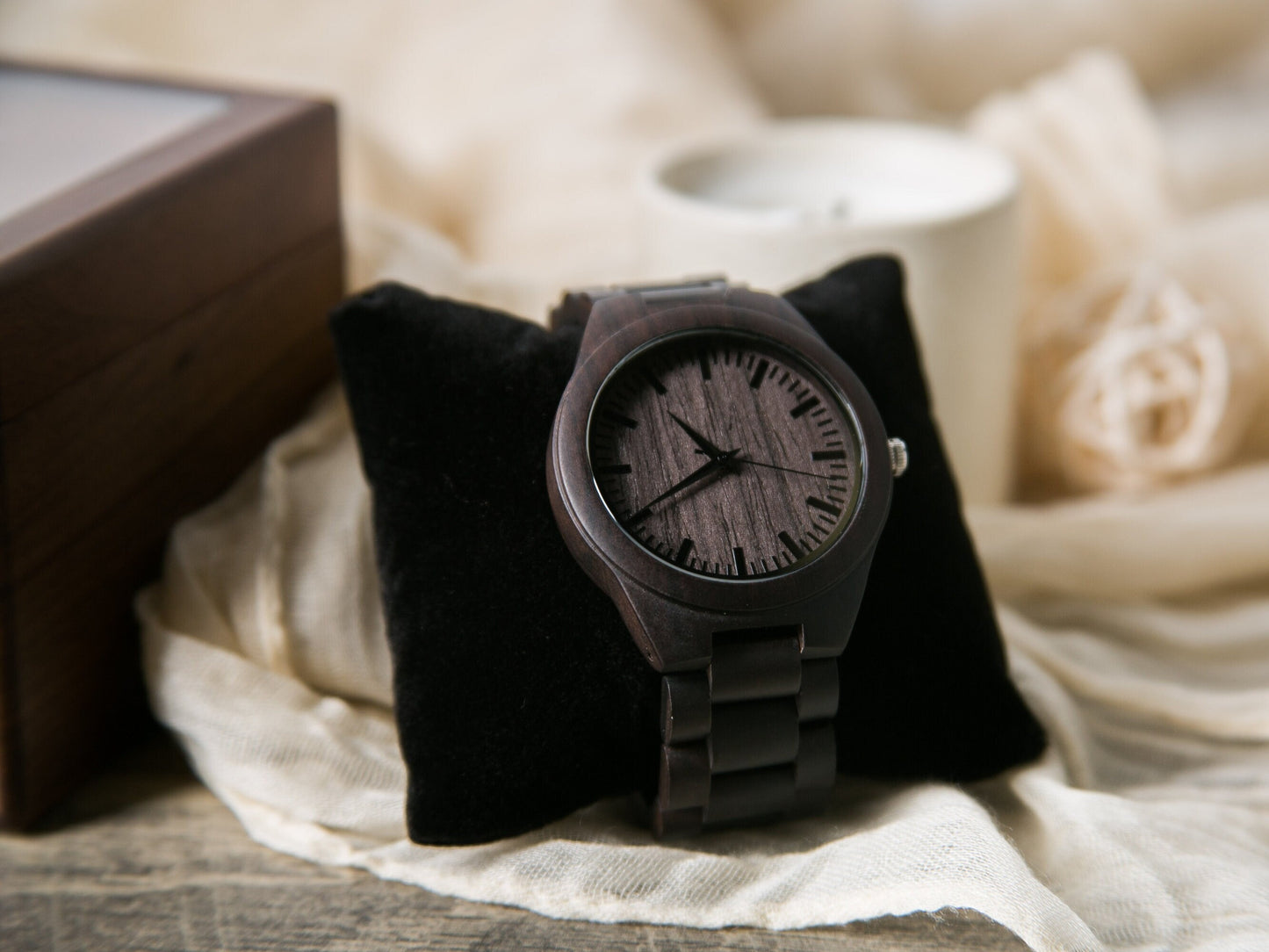 Engraved Wood Watch & Glass Top Walnut Gift Box - Mens 5th Anniversary Gift Husband, Wedding Day Father of Bride Groom Dad Son Brother
