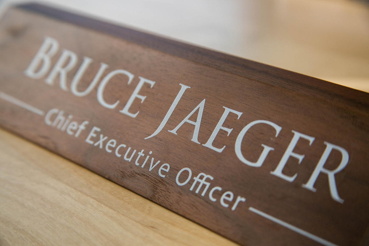 Wood Name Block (White Print 11.75") - Custom Long Desk Name Plate for CEO Executive Officer Real Estate Agent Gift Office Decor Job Plaque