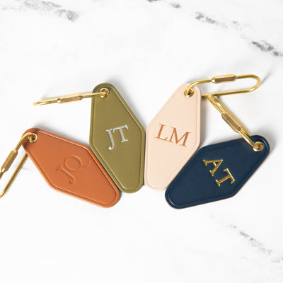 Embossed Diamond Leather Keychain (Initials) - Luxury Key Chain Personalized Anniversary Gift, Monogram Motel Style, Gold Fob, Gift for BFF