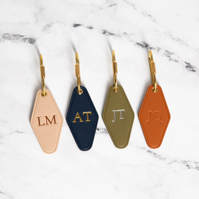 Embossed Diamond Leather Keychain (Initials) - Luxury Key Chain Personalized Anniversary Gift, Monogram Motel Style, Gold Fob, Gift for BFF