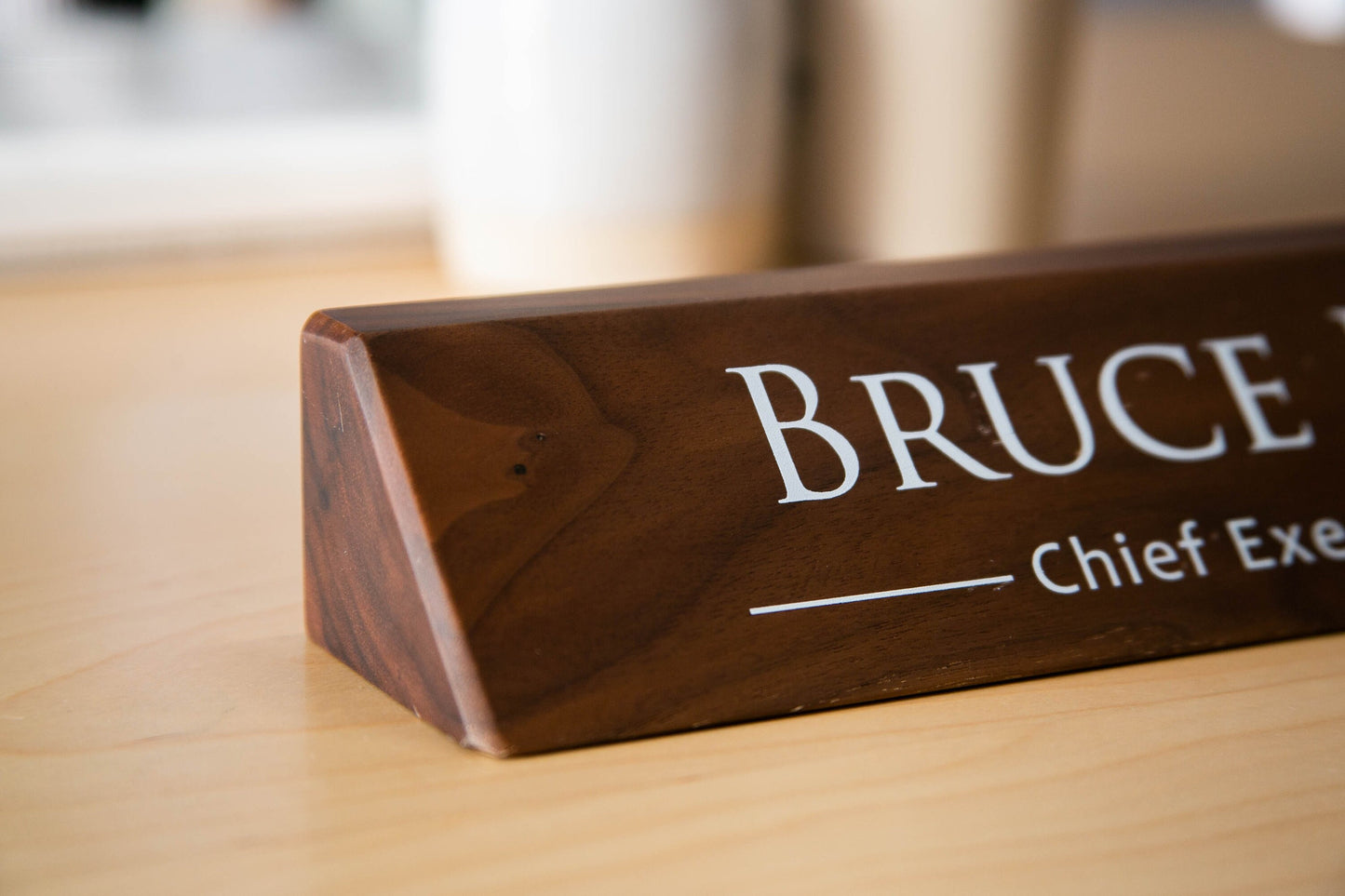 Wood Name Block (White Print 11.75") - Custom Long Desk Name Plate for CEO Executive Officer Real Estate Agent Gift Office Decor Job Plaque