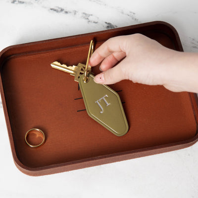 Embossed Diamond Leather Keychain (Initials) - Luxury Key Chain Personalized Anniversary Gift, Monogram Motel Style, Gold Fob, Gift for BFF