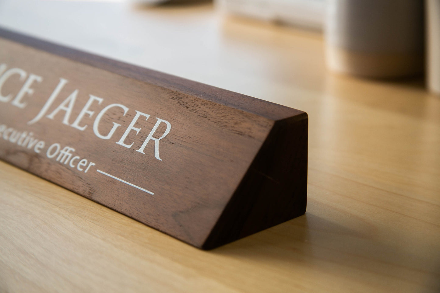 Wood Name Block (White Print 11.75") - Custom Long Desk Name Plate for CEO Executive Officer Real Estate Agent Gift Office Decor Job Plaque