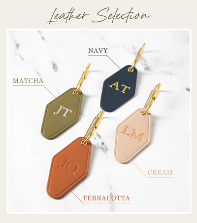Embossed Diamond Leather Keychain (Initials) - Luxury Key Chain Personalized Anniversary Gift, Monogram Motel Style, Gold Fob, Gift for BFF