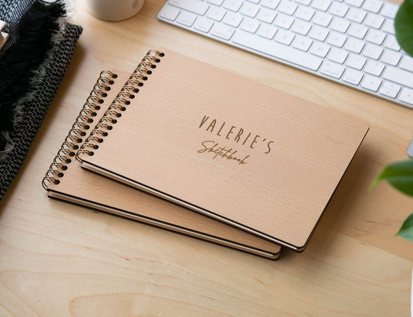Engraved Spiral Wood Notebook (Design K) - Wooden Drawing Notepad, Artist Sketch Pad Spiral for Student, Back to School Gift for Creatives