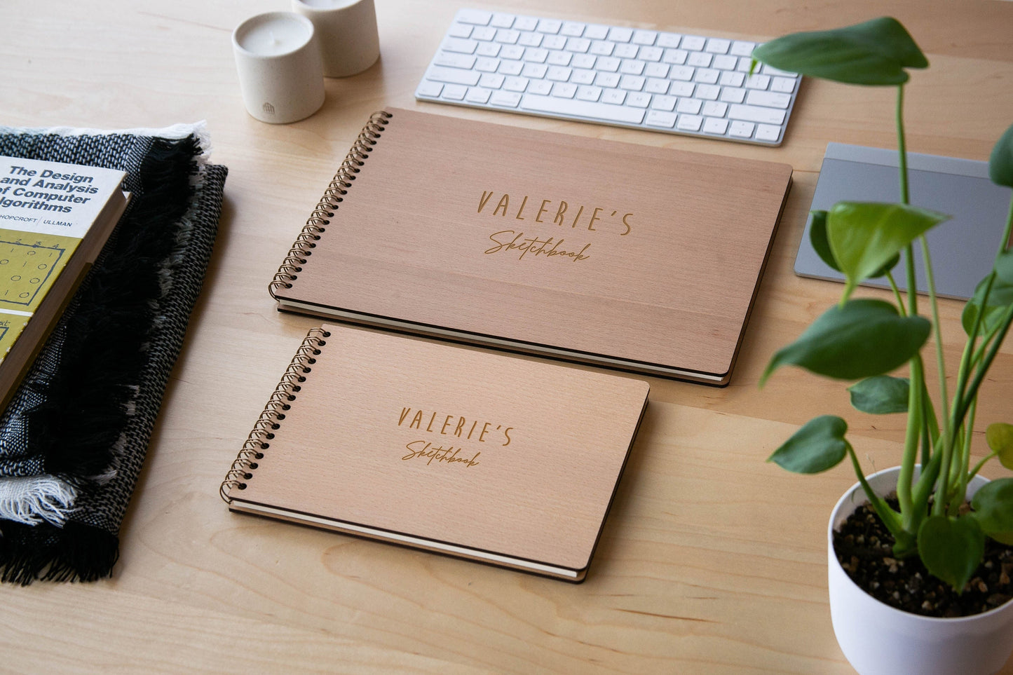 Engraved Spiral Wood Notebook (Design K) - Wooden Drawing Notepad, Artist Sketch Pad Spiral for Student, Back to School Gift for Creatives