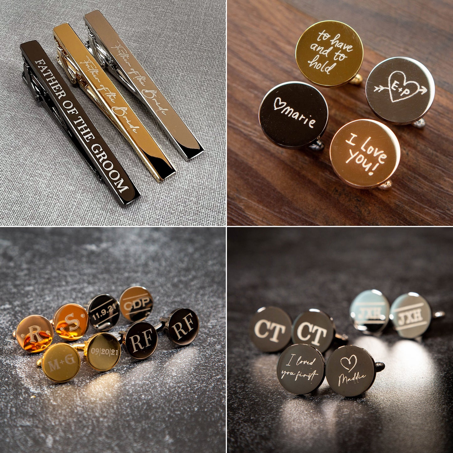 Metal Cufflinks, Tie Clip & Rectangle Gift Box - Wedding Cuff links Groom Dad Groomsmen Brother, Anniversary Honeymoon Gift for Husband