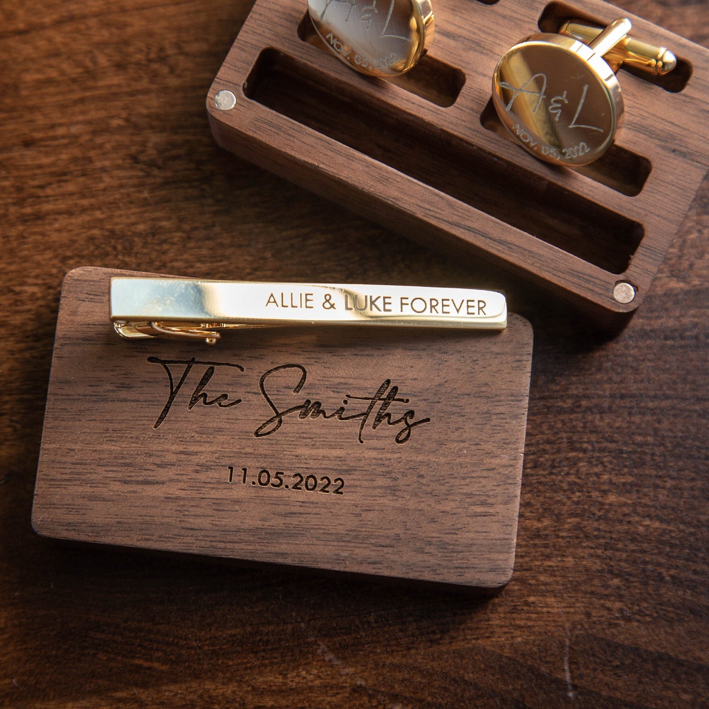 Metal Cufflinks, Tie Clip & Rectangle Gift Box - Wedding Cuff links Groom Dad Groomsmen Brother, Anniversary Honeymoon Gift for Husband