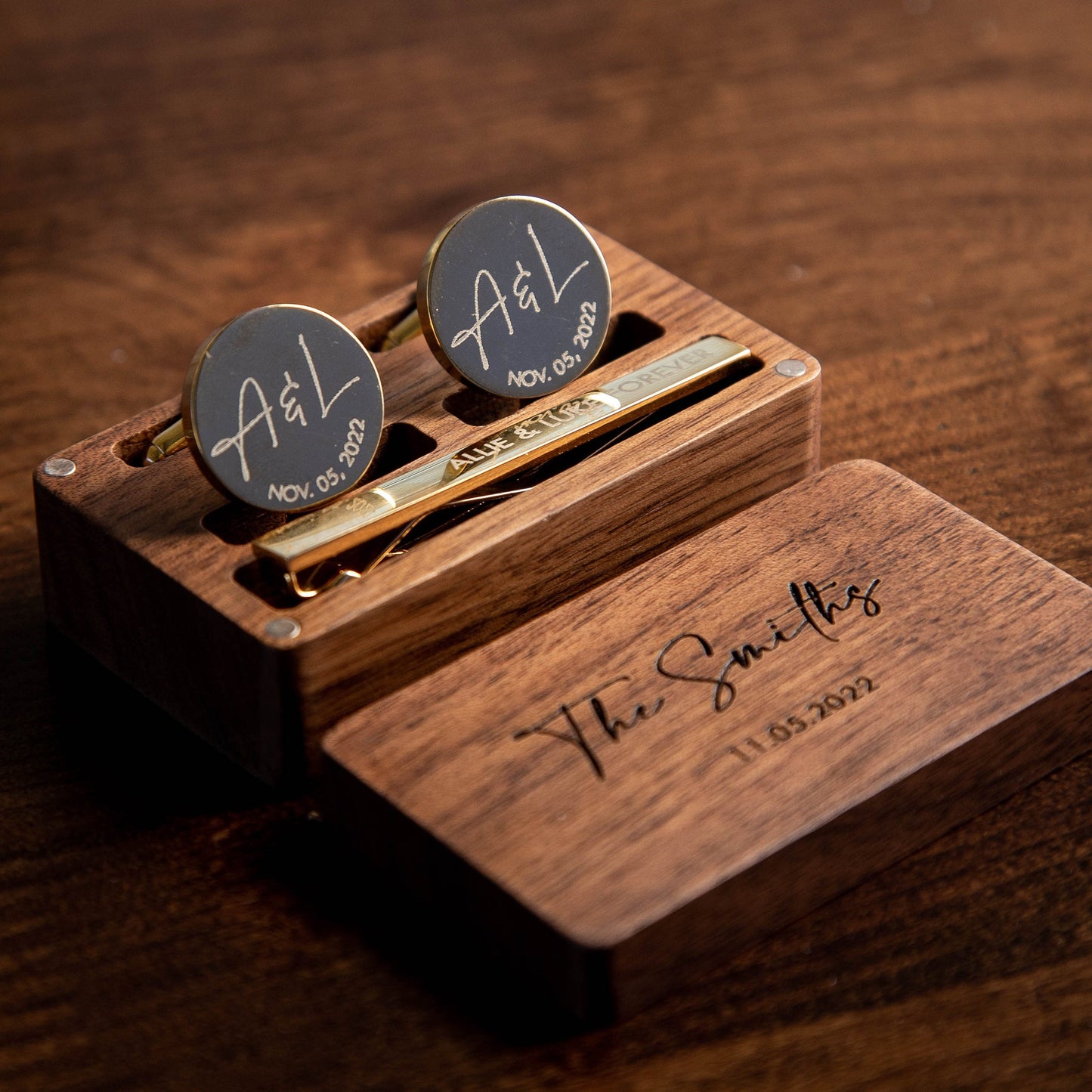 Metal Cufflinks, Tie Clip & Rectangle Gift Box - Wedding Cuff links Groom Dad Groomsmen Brother, Anniversary Honeymoon Gift for Husband