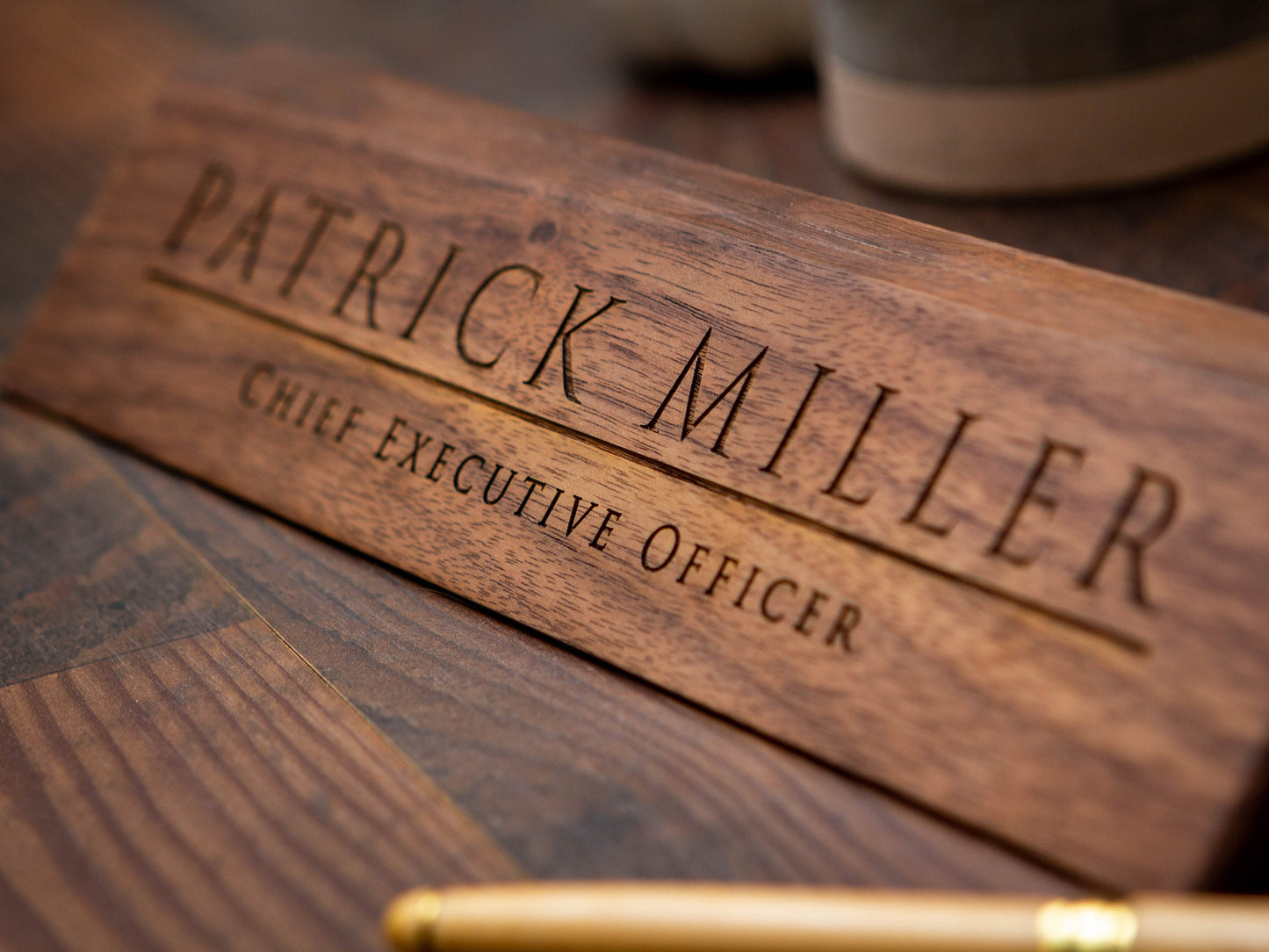 Wood Name Block (11.75") - Engraved Desk Sign, Personalized New Office Promotion Gift for Men Husband Wife Dad Teacher Corporate Employee HR