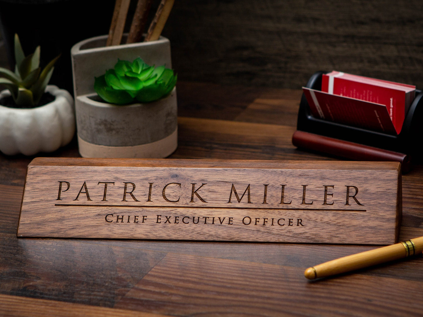 Wood Name Block (11.75") - Engraved Desk Sign, Personalized New Office Promotion Gift for Men Husband Wife Dad Teacher Corporate Employee HR