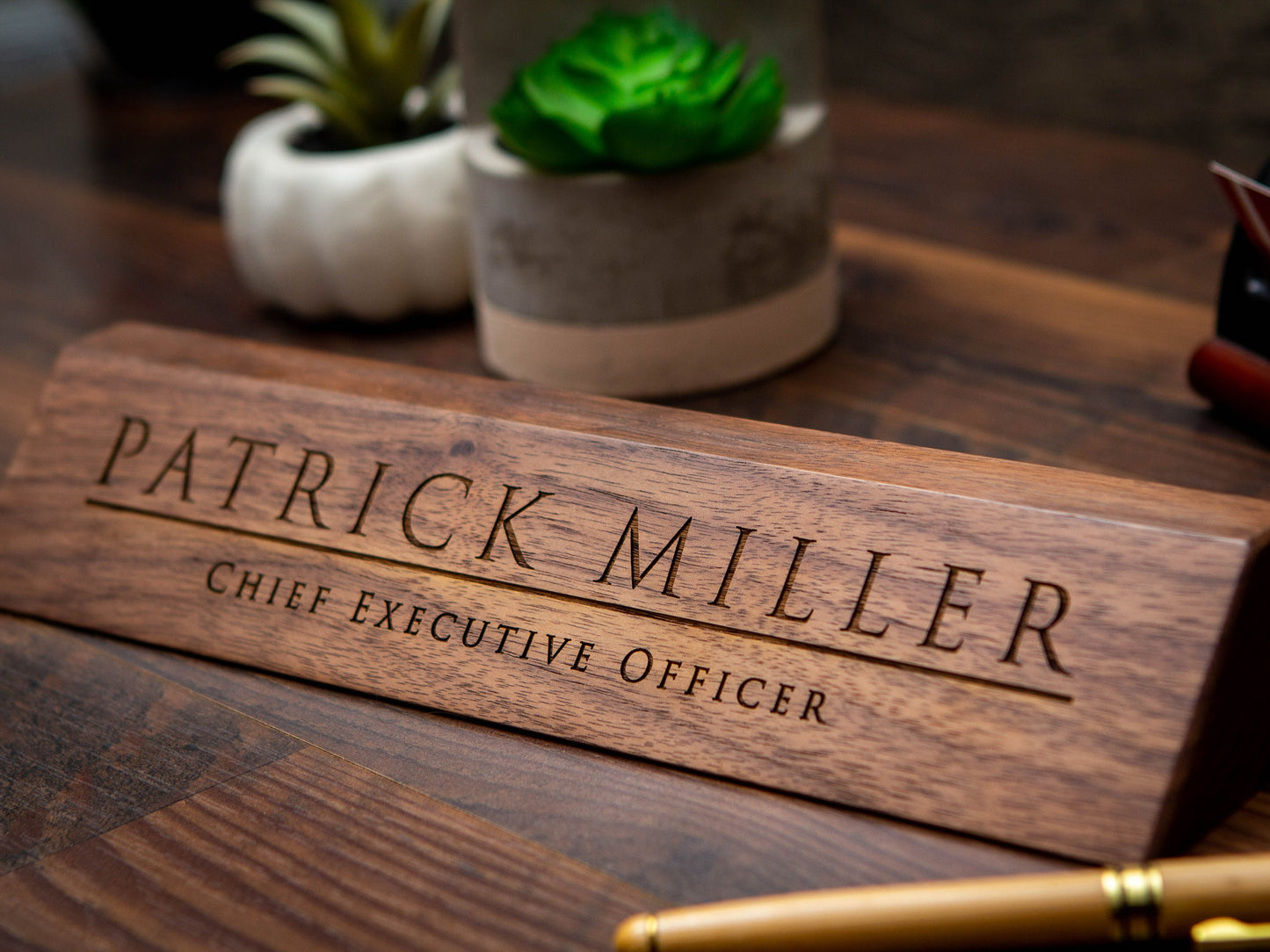 Wood Name Block (11.75") - Engraved Desk Sign, Personalized New Office Promotion Gift for Men Husband Wife Dad Teacher Corporate Employee HR