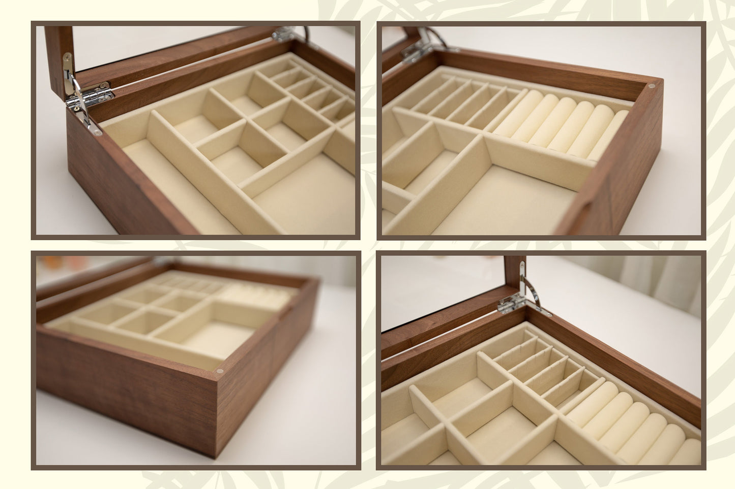 Large Women's Jewelry Box (Design 1) - Walnut Wooden Jewelry Box with Customizable Glass Lid - Gift for Her, Mom, Mom-to-be, Wife Girlfriend