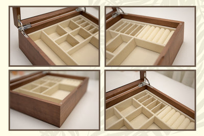 Large Women's Jewelry Box (Design 1) - Walnut Wooden Jewelry Box with Customizable Glass Lid - Gift for Her, Mom, Mom-to-be, Wife Girlfriend