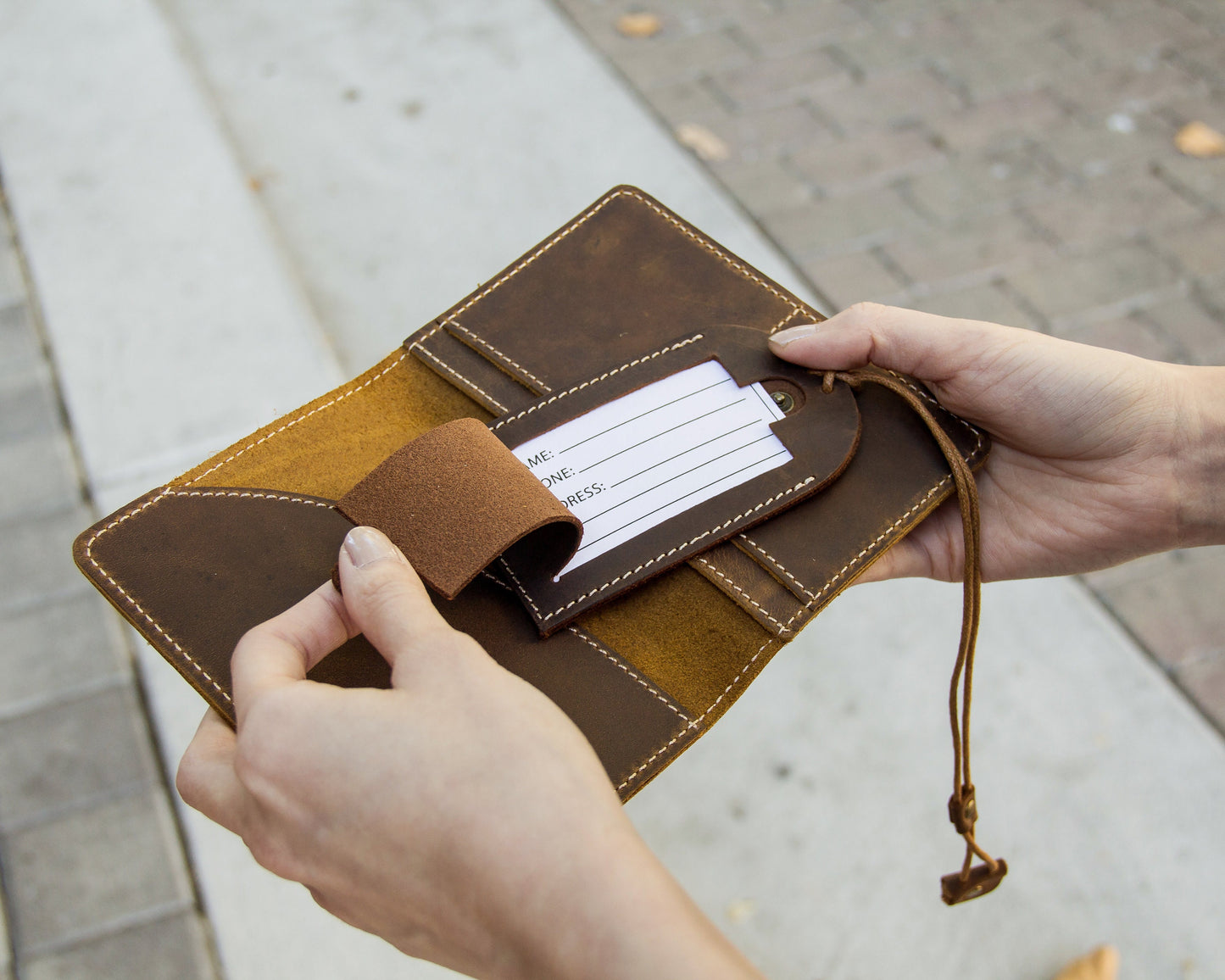 Engraved Passport Holder & Luggage Tag Set - Leather Set 3rd Anniversary Gift, Monogram Travel Wallet, Unique Gift for Mom Dad GF BF Fiancé