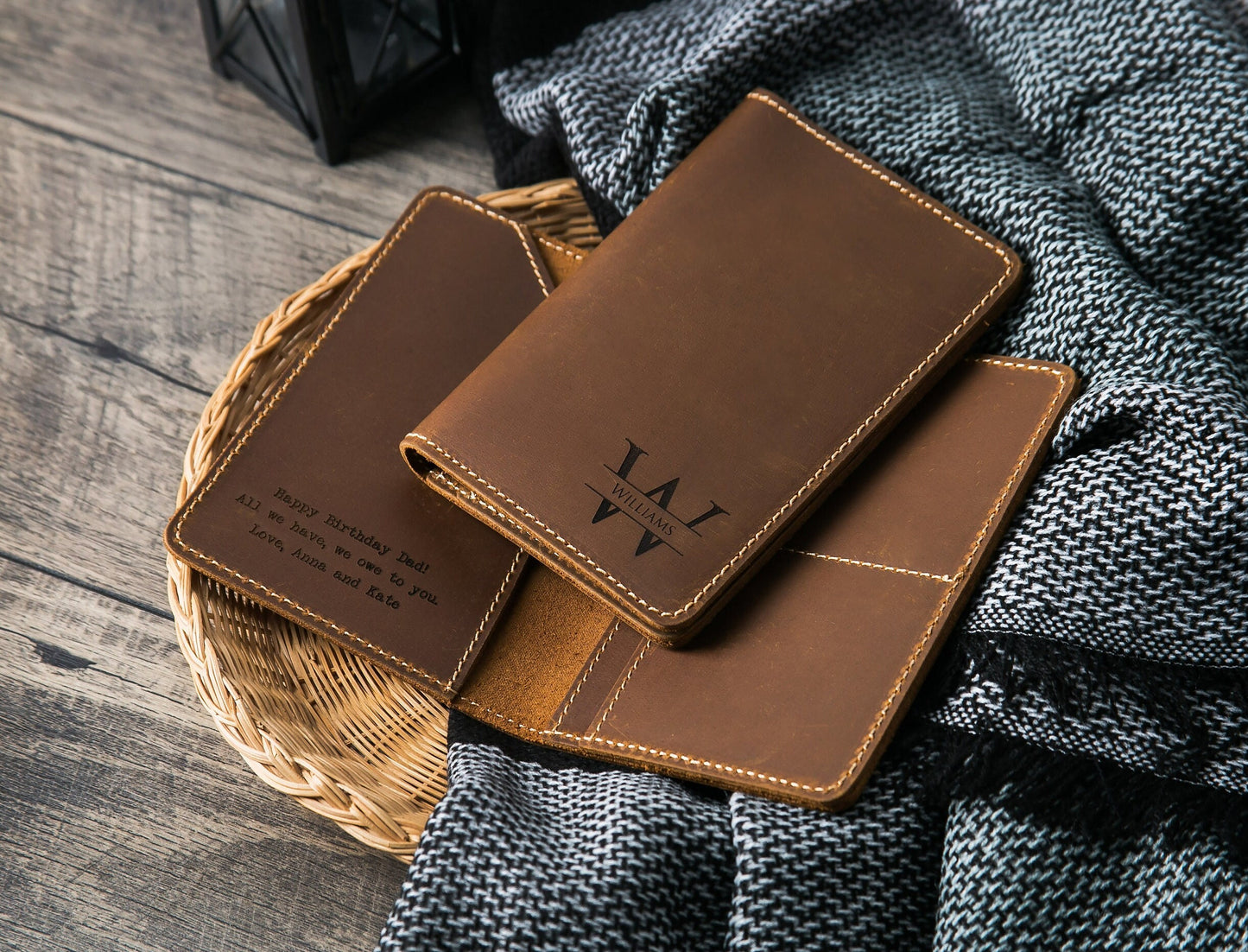 Engraved Passport Holder & Luggage Tag Set - Leather Set 3rd Anniversary Gift, Monogram Travel Wallet, Unique Gift for Mom Dad GF BF Fiancé