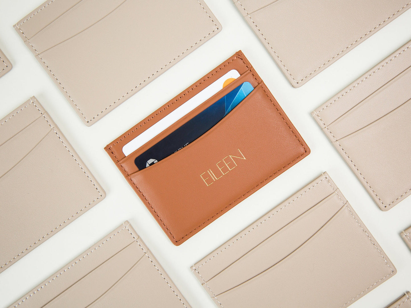 Embossed Leather Card Holder - Custom Monogram Name Initials Slim Money ID Wallet, 3rd Anniversary, College Gift, Teacher Appreciation