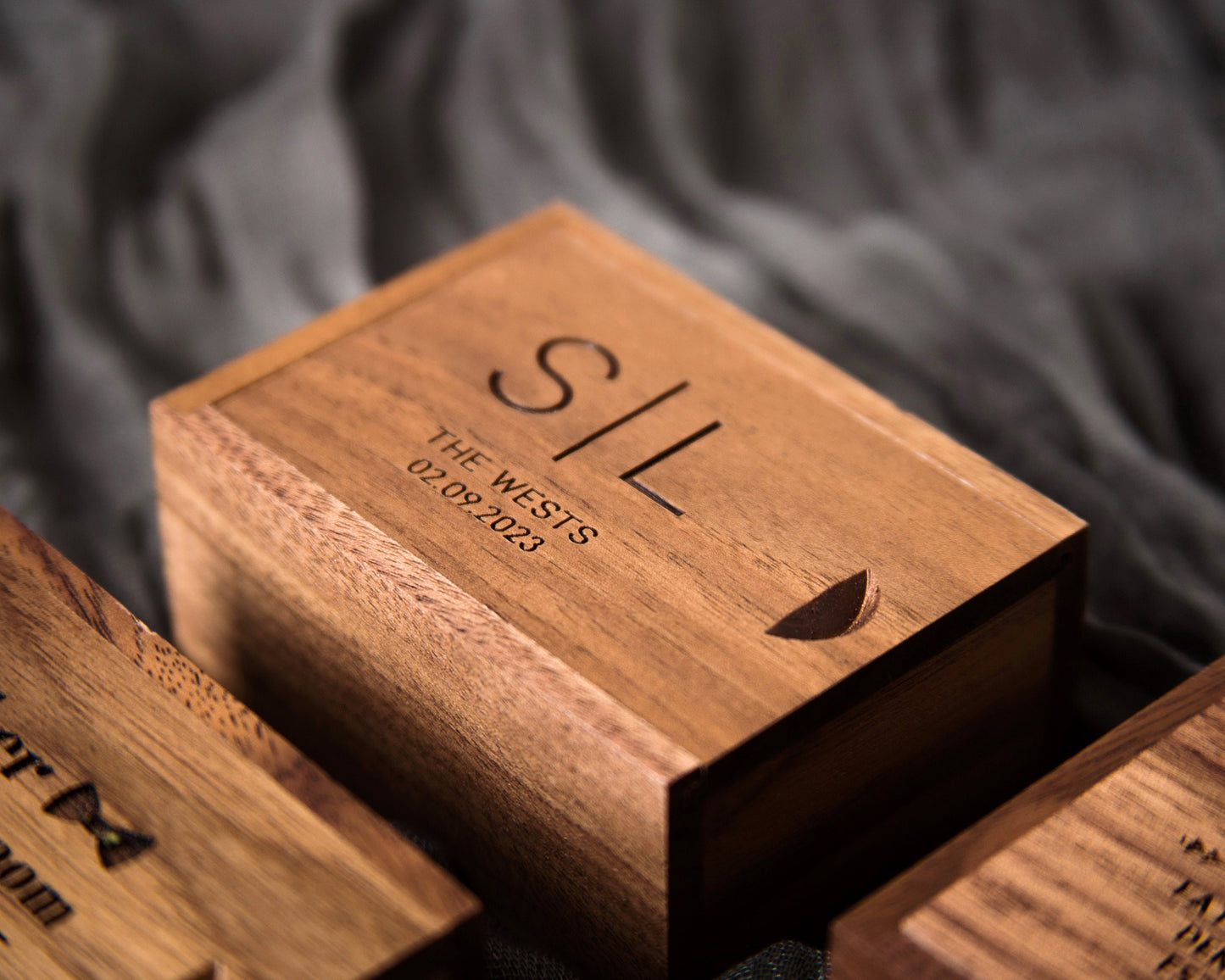 Tall Walnut Cufflink or Tie Clip Box Only (Cuff links NOT included) - Cufflinks or Tie Bar Wood Storage Box, Anniversary Honeymoon Gift CP