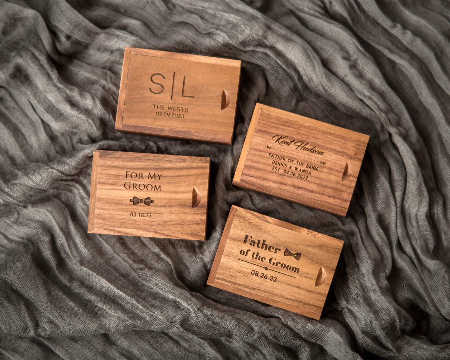 Tall Walnut Cufflink or Tie Clip Box Only (Cuff links NOT included) - Cufflinks or Tie Bar Wood Storage Box, Anniversary Honeymoon Gift CP