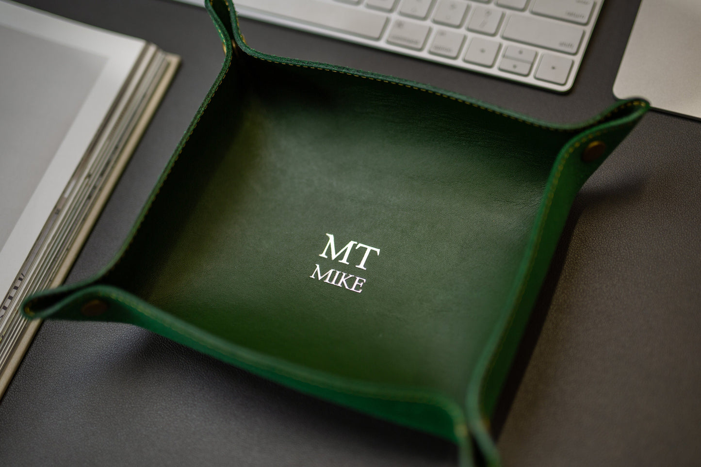 Embossed Snap Leather Valet - Monogram Catchall Tray, 3rd Anniversary Gift for Husband Boyfriend Couples, Wedding Gift for Dad Groomsmen