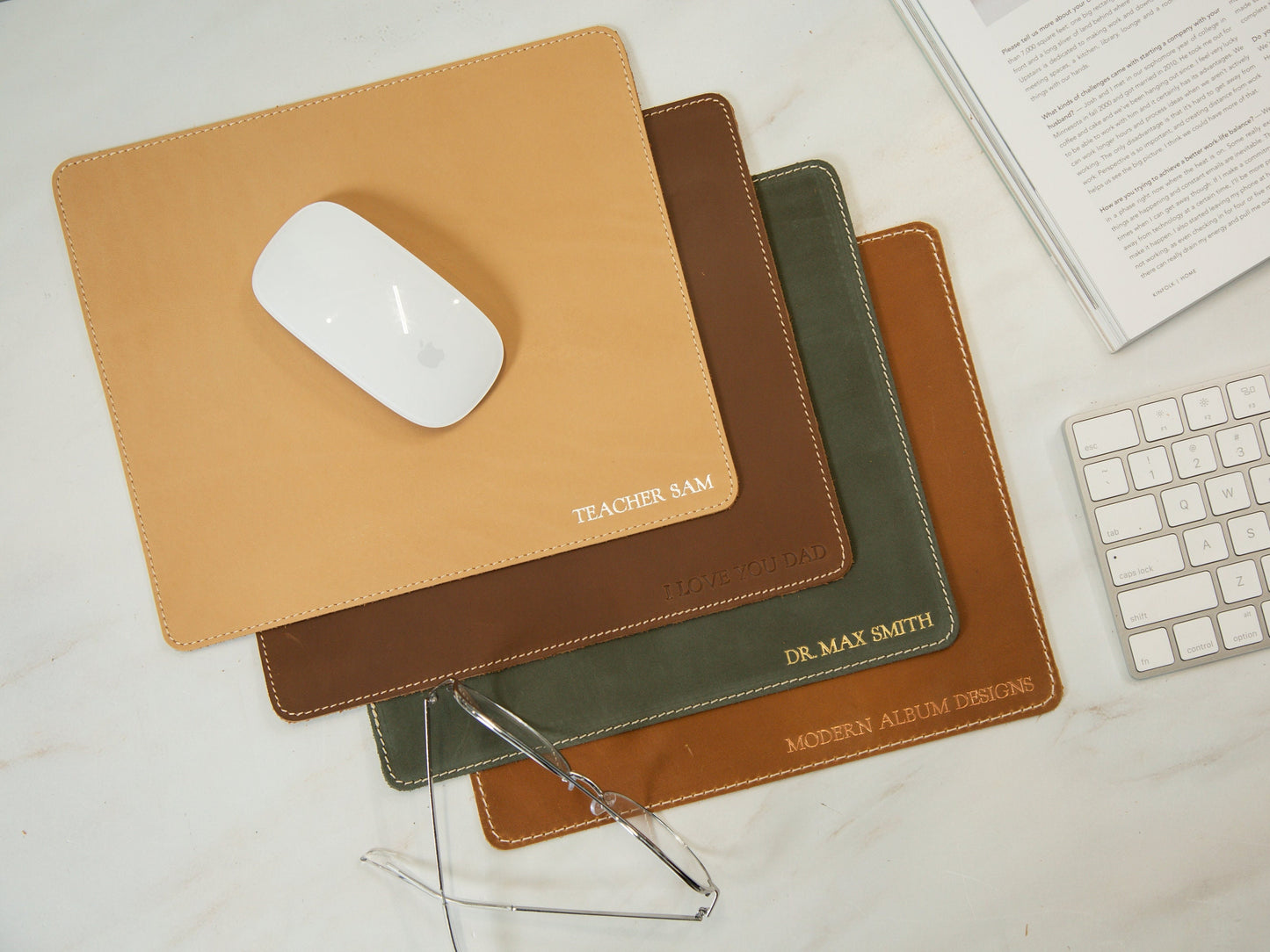 Embossed Mouse Pad - 10" x 8.5" Genuine Leather Mouse Desk Pad, Job Promotion Gift, Desk Accessories Gamer Student Remote Worker Employee
