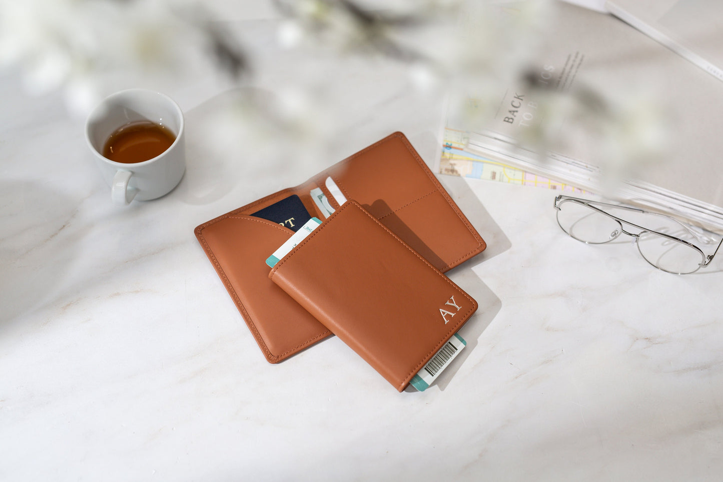 Embossed Leather Passport Holder - Custom Name Travel Wallet, Company Corporate Business Retiree Gifts, Personalized Wedding Travel Gift