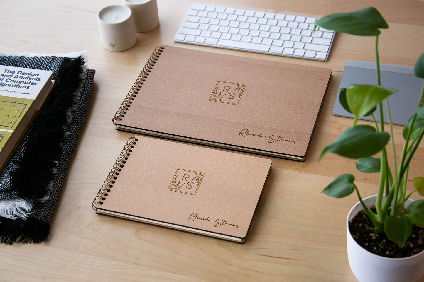 Engraved Spiral Wood Notebook (Design G) - Wooden Drawing Notepad, Artist Sketch Pad Spiral for Student, Kindergarten College Gift