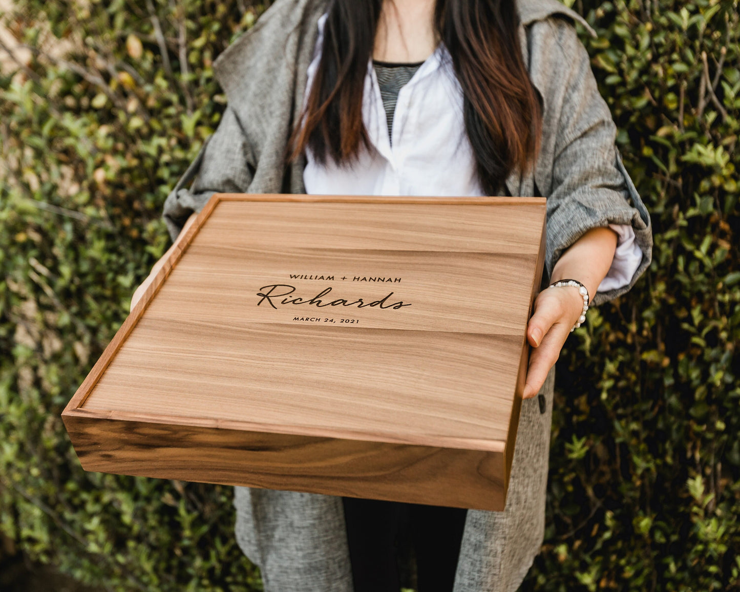 Wedding Memory Box- Wood Keepsake Storage for Photos Cards Letters, 5th Wooden Anniversary Gift, Sentimental Couple Gift, Husband Wife Gifts