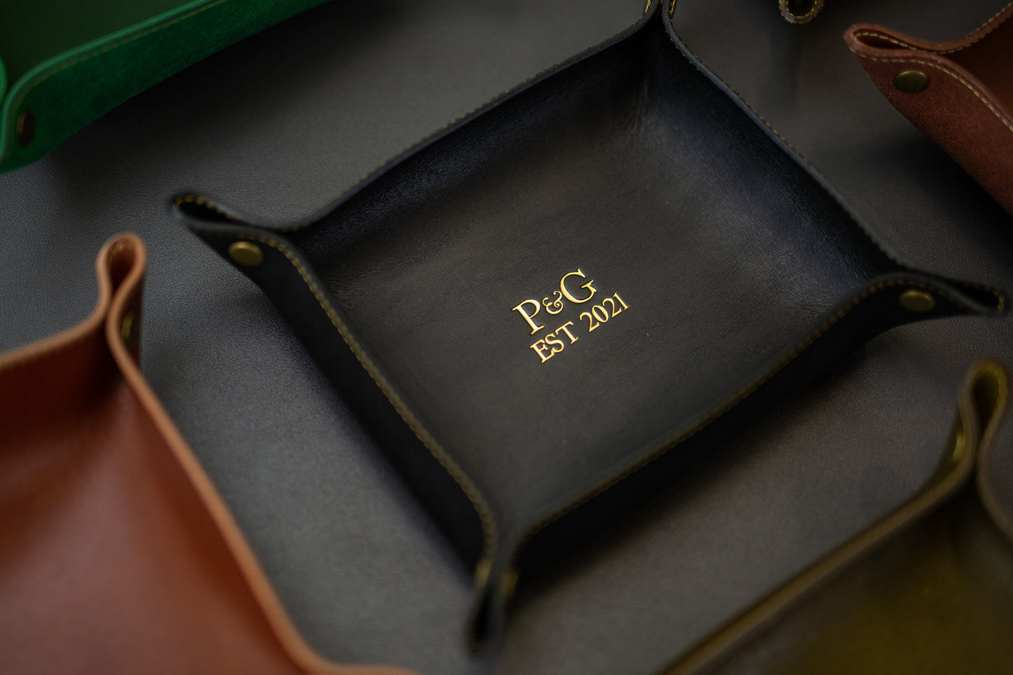 Embossed Snap Leather Valet - Monogram Tray, Personalized 3rd Anniversary Birthday Gift for Husband Boyfriend Couple, Wedding Engagement