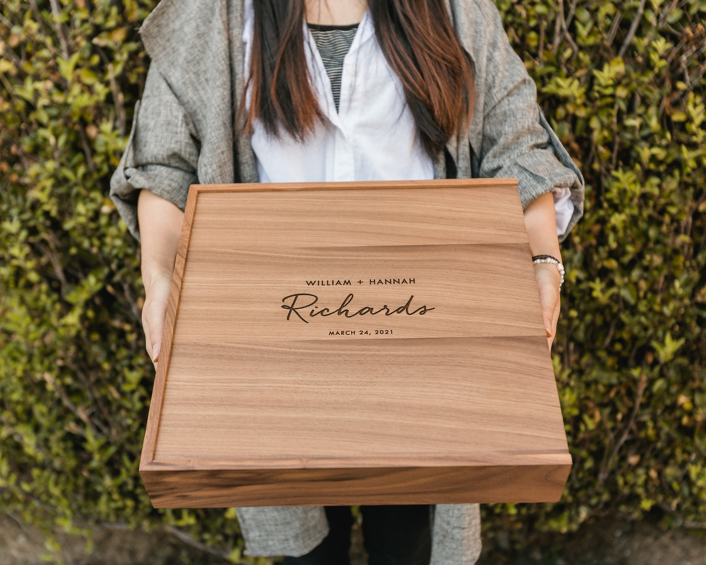 Wedding Memory Box- Wood Keepsake Storage for Photos Cards Letters, 5th Wooden Anniversary Gift, Sentimental Couple Gift, Husband Wife Gifts