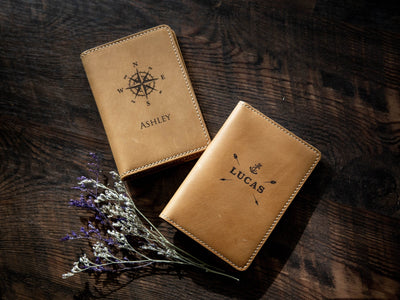 Leather Passport Cover - Engraved Holder, 3rd Leather Anniversary Gift for Husband Wife, Custom Travel Wallet, Weekend Trips, Teacher Gift