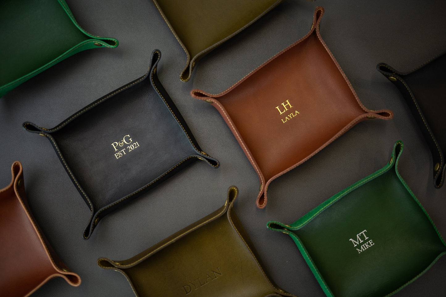 Embossed Snap Leather Valet - Monogram Tray, Personalized 3rd Anniversary Birthday Gift for Husband Boyfriend Couple, Wedding Engagement