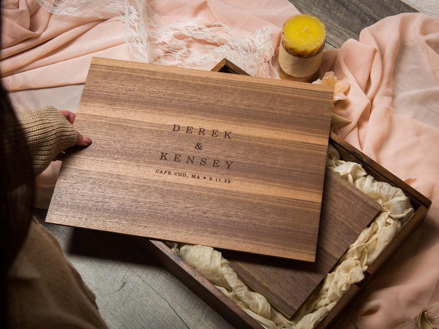 Wedding Memory Box- Wood Keepsake Storage for Photos Cards Letters, 5th Wooden Anniversary Gift, Sentimental Couple Gift, Husband Wife Gifts