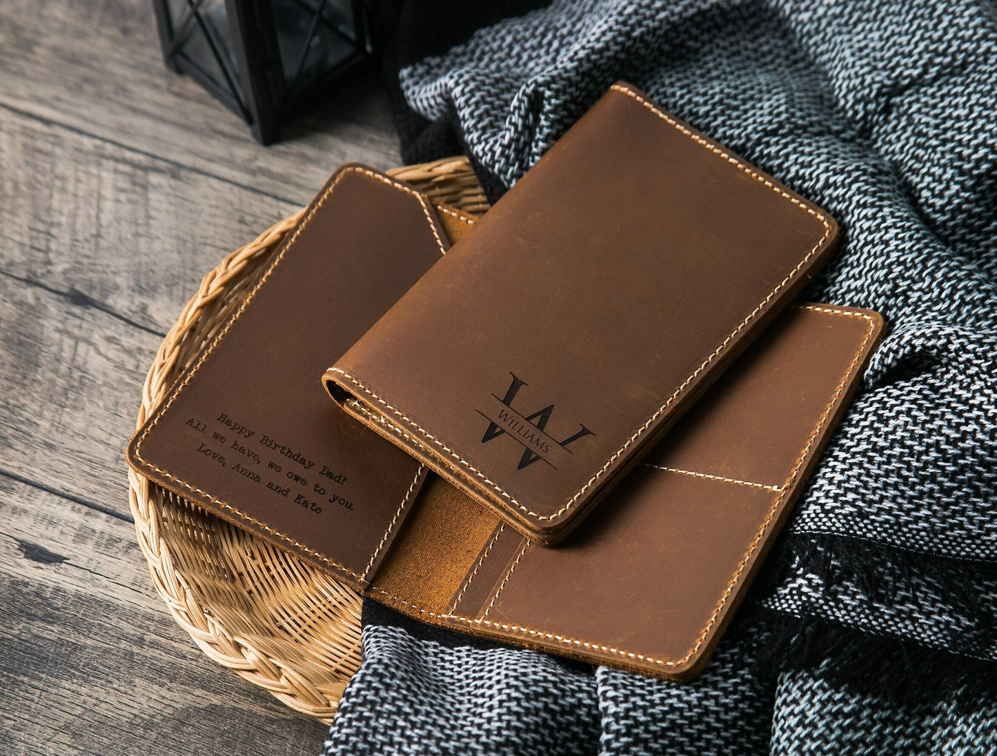 Leather Passport Cover - Engraved Holder, 3rd Leather Anniversary Gift for Husband Wife, Custom Travel Wallet, Weekend Trips, Teacher Gift