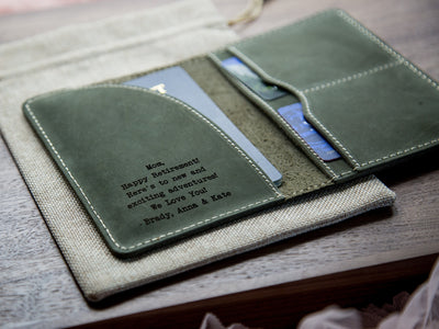 Leather Passport Cover - Engraved Holder, 3rd Leather Anniversary Gift for Husband Wife, Custom Travel Wallet, Weekend Trips, Teacher Gift