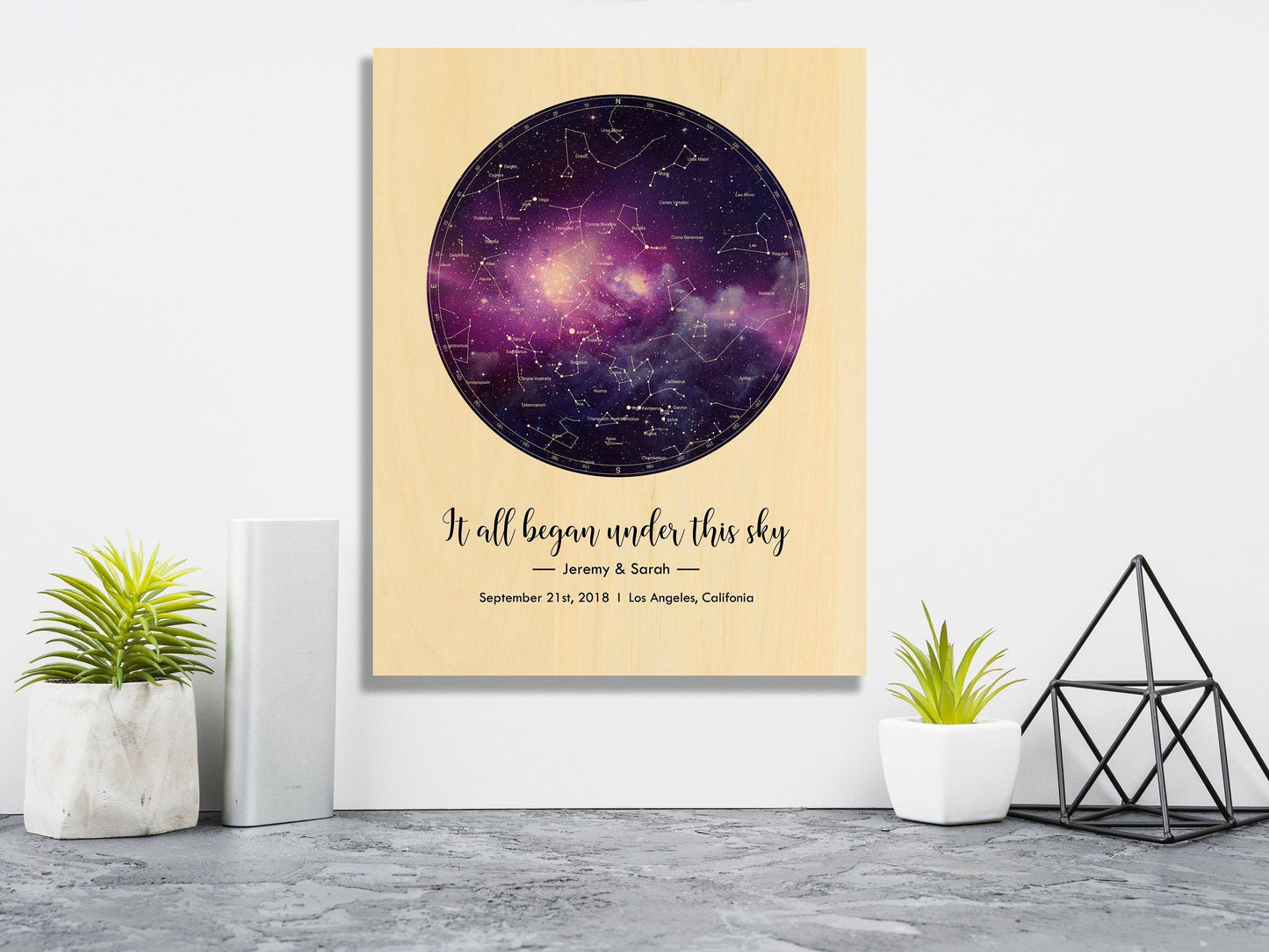 Star Map Print on Wood - 5th Wedding Anniversary Gift for Husband Wife Couple, Our First Date, Romantic Engagement Proposal Keepsake