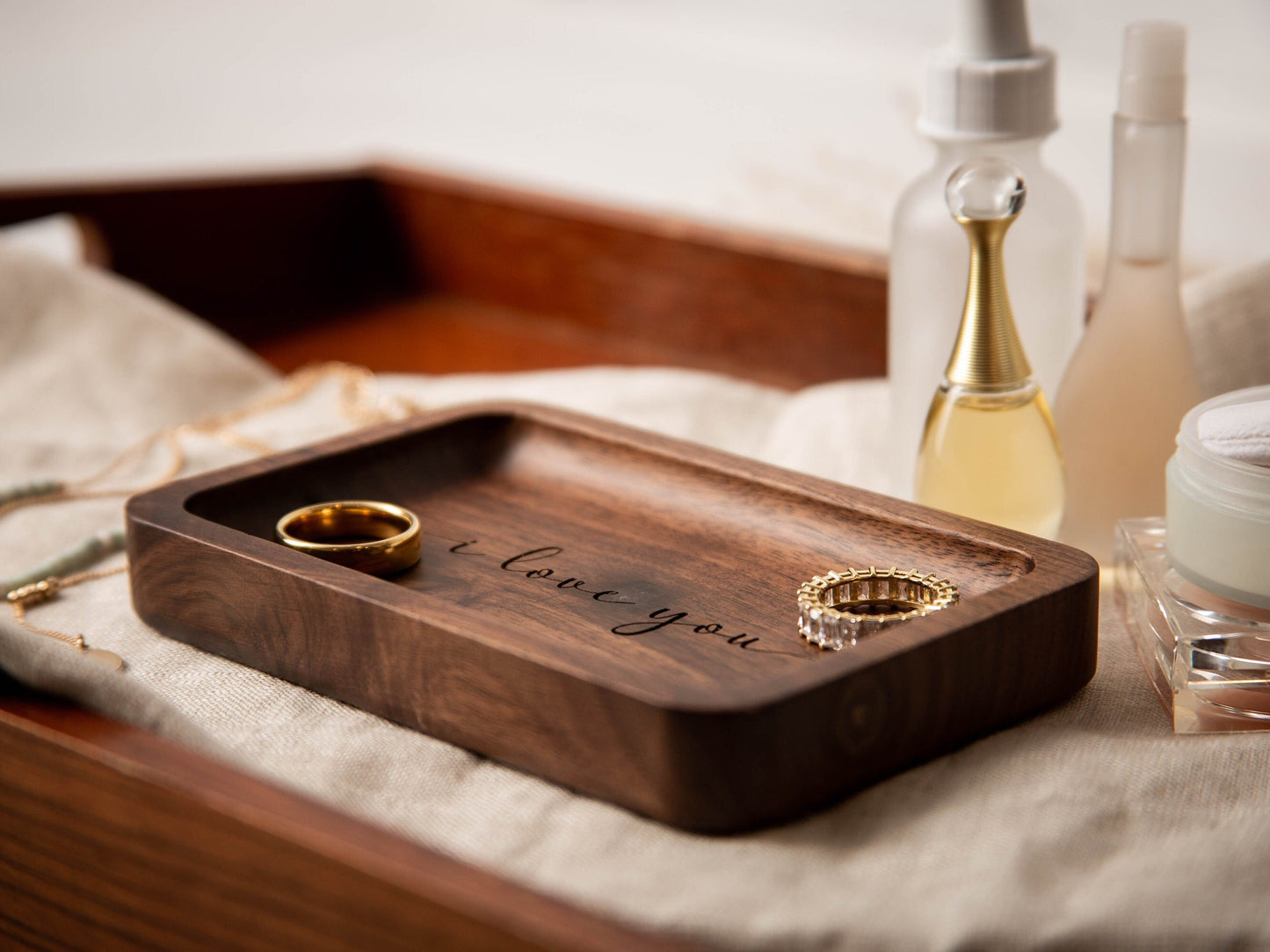 Rectangle Wood Tray - Engraved Bedside Table Tray, Wedding Day Gift for Dad Bro Father of the Bride Groom Husband Son, Dorm Room Key Trays