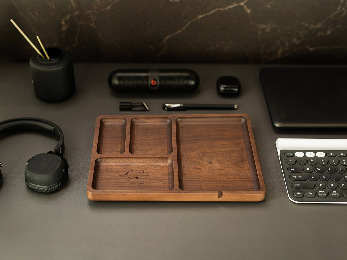 Rectangle Organizer Catchall D4 - 8.5x11.5" Large Wood Engraved Tray, Home Work Office Table Charging Station, College Gift, Dorm Decor