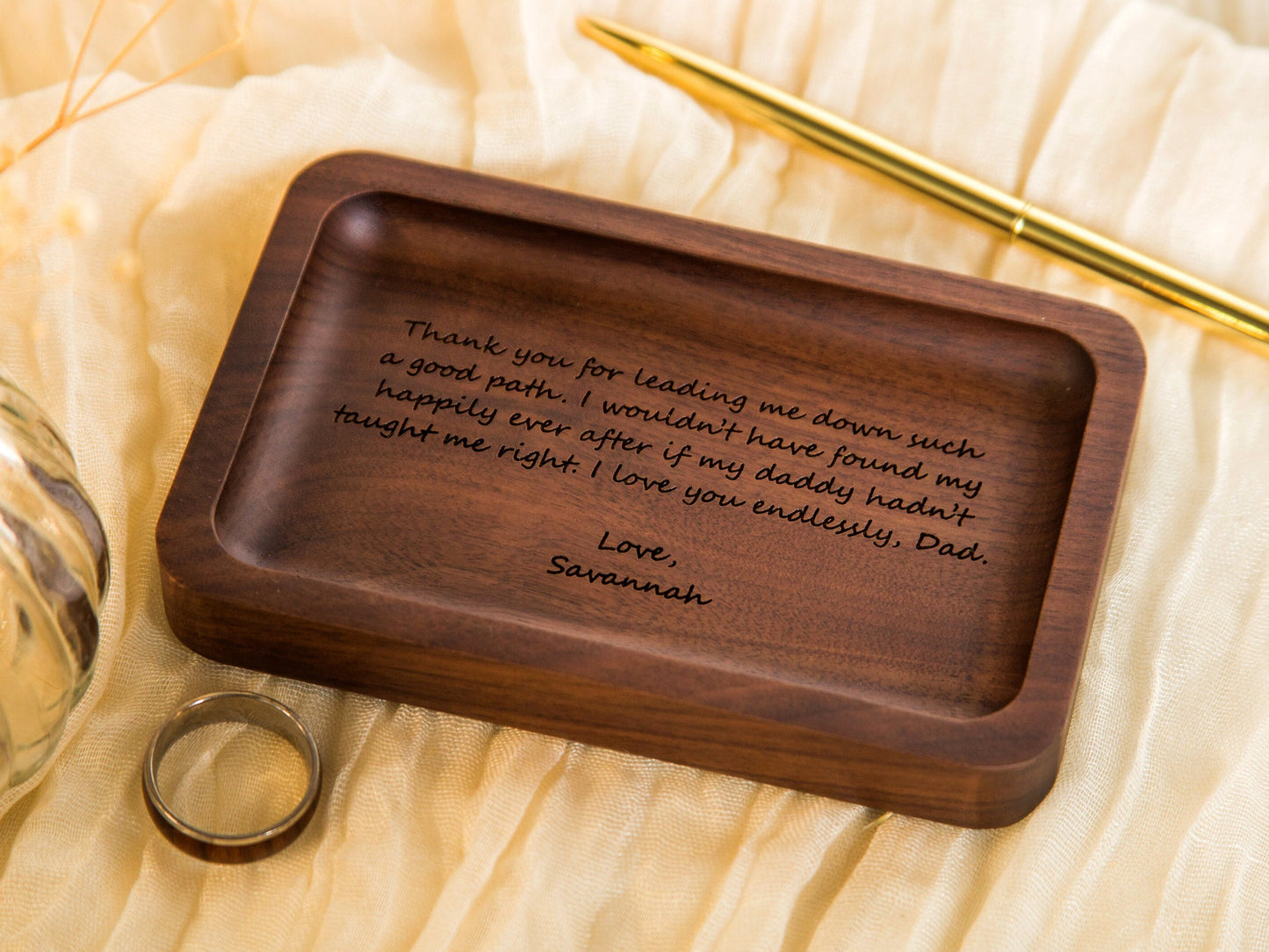 Rectangle Wood Tray - Engraved Bedside Table Tray, Wedding Day Gift for Dad Bro Father of the Bride Groom Husband Son, Dorm Room Key Trays
