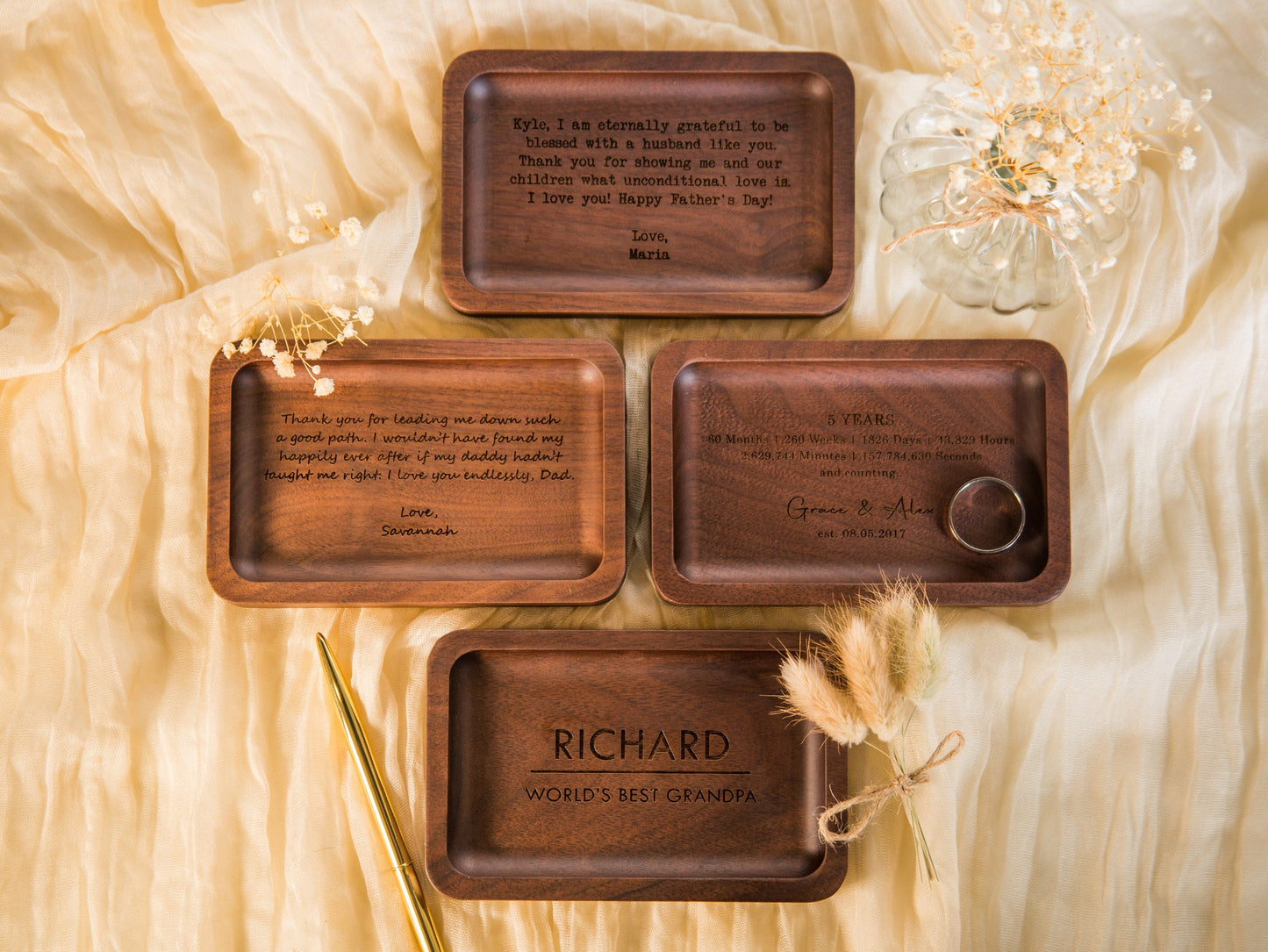Rectangle Wood Tray - Engraved Bedside Table Tray, Wedding Day Gift for Dad Bro Father of the Bride Groom Husband Son, Dorm Room Key Trays