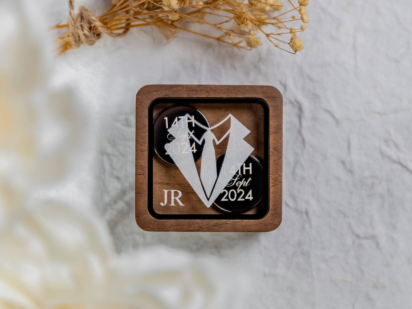 Metal Cufflinks & Square Box w Glass Lid (Set) - Wedding Day Cuff links Gift Groom Husband Dad Father of Bride, Groomsmen Best Man Favors