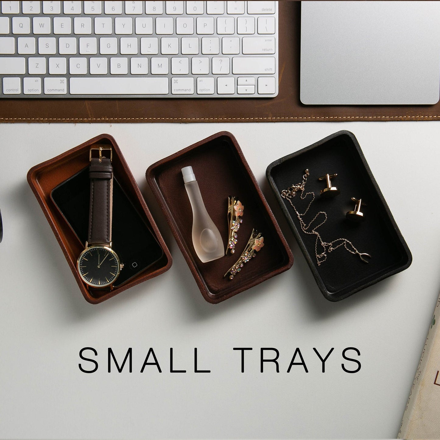 Vegetable Tanned Hard Leather Valet (Design 3) - Message Engraving Catchall Tray for Dad Husband Boyfriend Mom Gift, Teacher Back to School