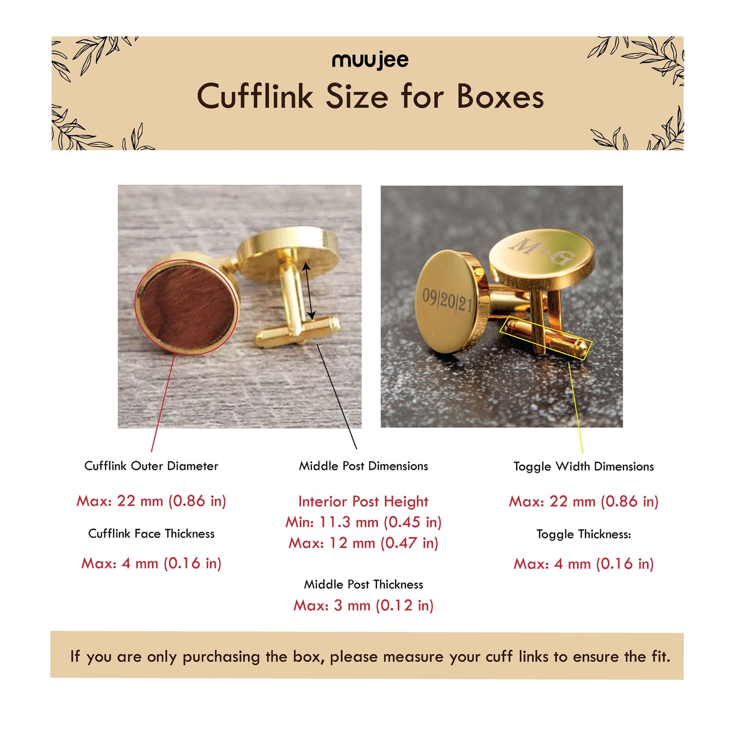 Square Cufflinks Box Only ( Cufflinks NOT included ) - Anniversary Honeymoon Wedding Day Box Gift Idea for Him Fiancé Husband Groom Son Dad