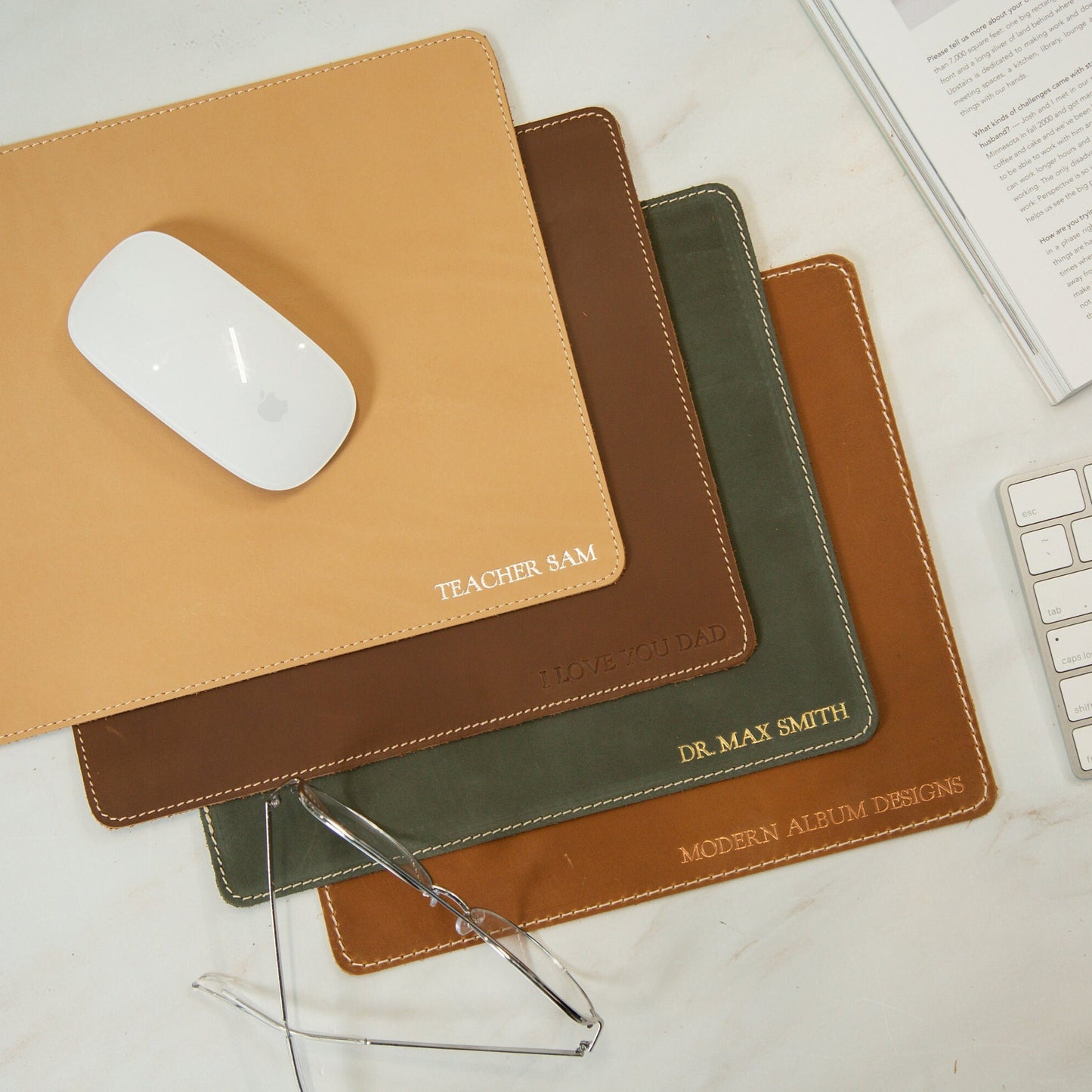 Embossed Genuine Leather Mouse Pad - 10" x 8.5" Gift for Boss Coworker Friend Work from Home Office Birthday Teacher Doctor Optometrist Gift