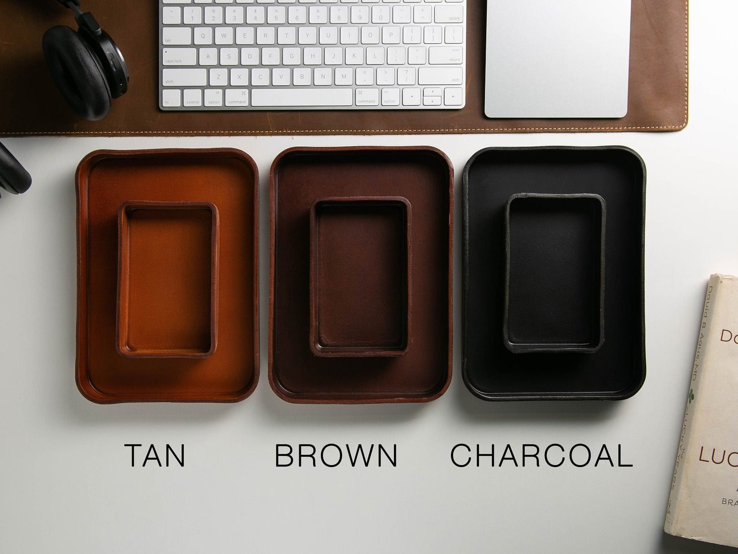 Vegetable Tanned Hard Leather Valet (Design 3) - Message Engraving Catchall Tray for Dad Husband Boyfriend Mom Gift, Teacher Back to School