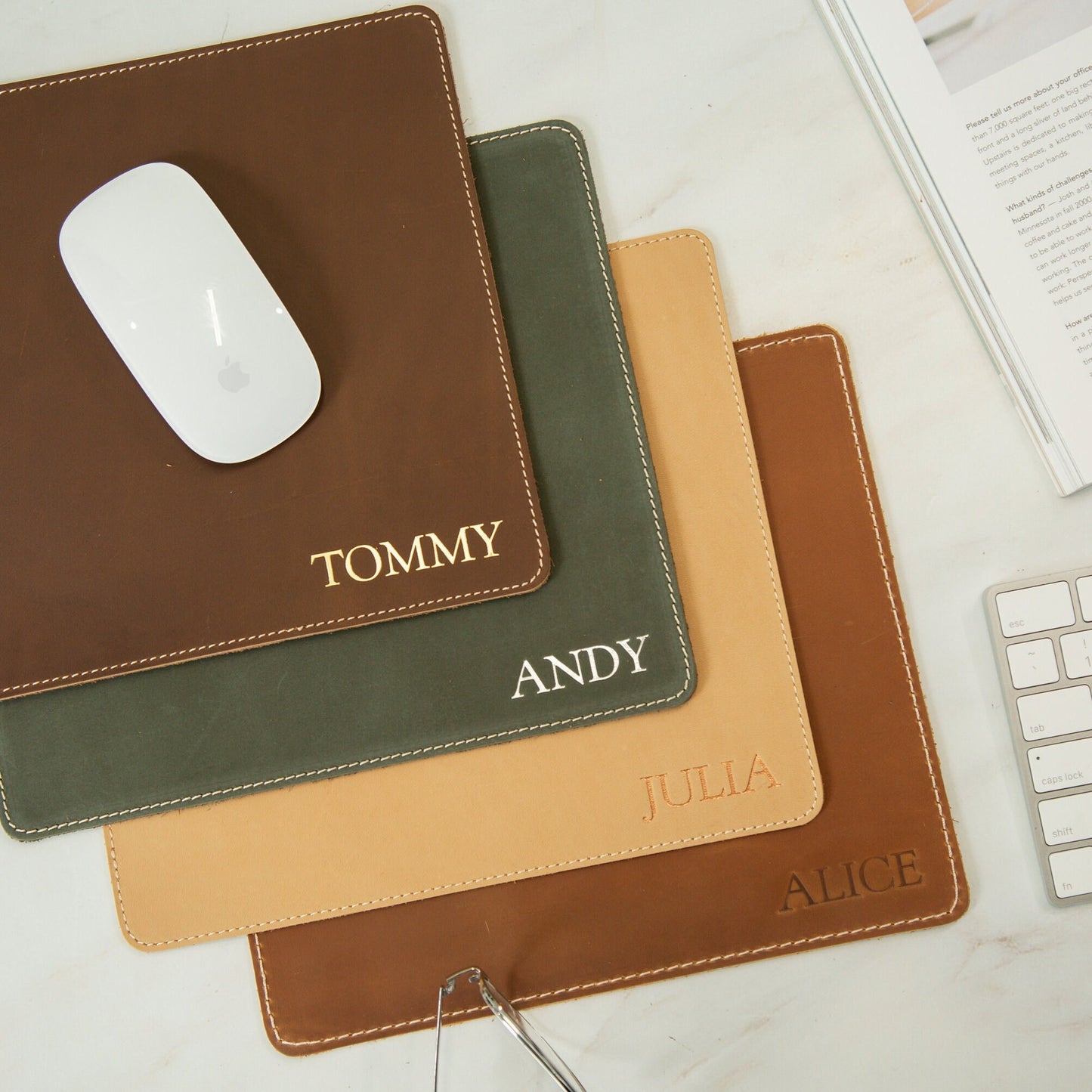 Embossed Genuine Leather Mouse Pad - 10" x 8.5" Gift for Boss Coworker Friend Work from Home Office Birthday Teacher Doctor Optometrist Gift