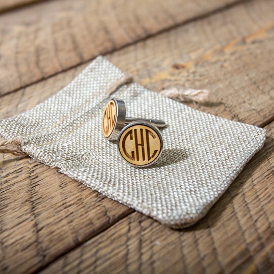 Monogram Wood Cuff links - Wooden Wedding Cuff links Groom Dad Groomsmen, 5th Anniversary Wood Gift for Husband, Boyfriend, Lover, Fiancé