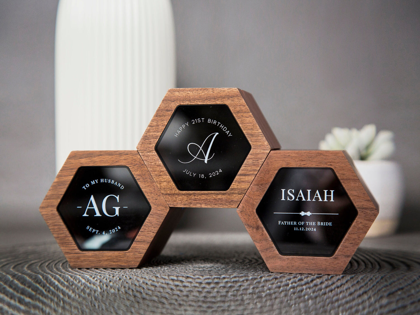 Metal Watch & Hexagon Watch Box w/ Glass Top (Set) - Mens Watch, Wedding Day Gift Groom Husband, Custom Box Father Dad Son Brother Best Man
