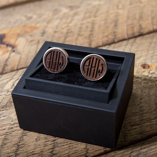 Monogram Wood Cuff links - Wooden Wedding Cuff links Groom Dad Groomsmen, 5th Anniversary Wood Gift for Husband, Boyfriend, Lover, Fiancé